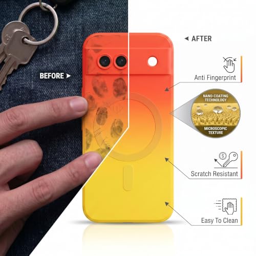 Image of amazon basics Gradient Mag-Safe Case for Google Pixel 8A | Soft Silicone Shockproof Cover with Camera Protection | Slim Lightweight Design | Smooth Touch & Durable - Orange & Yellow