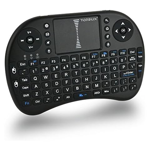 Mini Wireless Keyboard, Tonbux 2.4GHz Mini Wireless KODI XBMC Keyboard Touchpad Mouse Combo Multi-media Handheld Android Keyboard with Rechargeable Battery for mart TV, PC, Pad, Android TV Box, Google TV Box, for Xbox360, for PS3,HTPC/IPTV-British Layout(Black) Cover