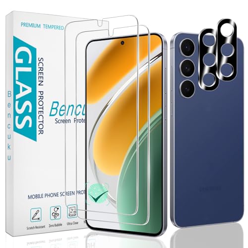 Bencuku 2+2 Pack Screen Protector for Samsung Galaxy S26 Plus Tempered Glass with Camera Lens Protector, Support Fingerprint Unlock, Anti Scratch, Bubble Free