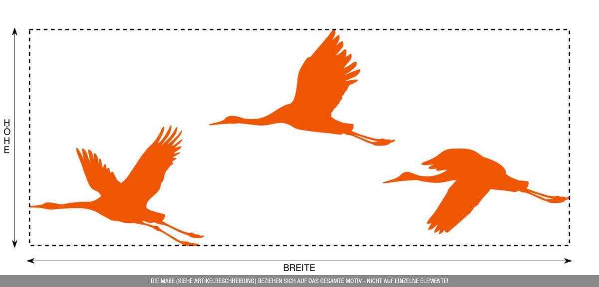 Aufkleber » Kraniche, 250x100,7cm, Orange Reflektierend • Dekoaufkleber/Autoaufkleber/Sticker/Decal/Vinyl
