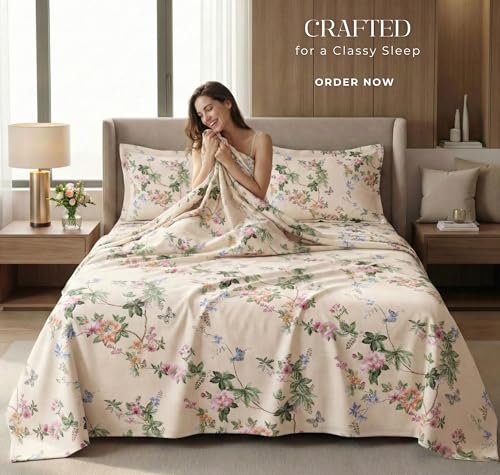 Image of VAS COLLECTIONS Kingston Collection King Size Bedsheet Set 3 Pcs | Soft Luxury Bedsheet with 2 Pillow Covers | Breathable & Shrinkage Resistant | 108x108 Inches (274x274 cm) (Cream, Green)