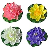 LOORGVEL 4個 プラスチック製リアル泡沫蓮花装飾品 浮遊式睡蓮水槽池用アクアリウムオーナメント 魚池用人工水草インテリア