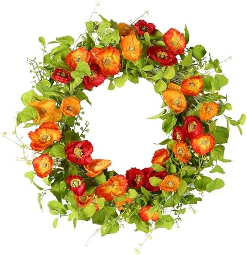 YNYLCHMX 18" Spring Summer Wreaths for Front Door, Artificial Flo...