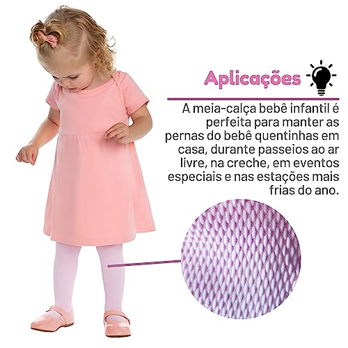 Kit 03 Meia-Calça Bebê Infantil Fio 70 Lupo Lobinha Infantil | 3 Rosa | 5 Meses - 2 Anos