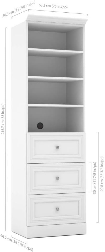 Bestar Versatile Closet Organizer with Drawers, 25-inch Platinum Gray Small Wardrobe with Storage and Shelves for Bedroom, Bathroom, Laundry Room, Entryway, or Mudroom