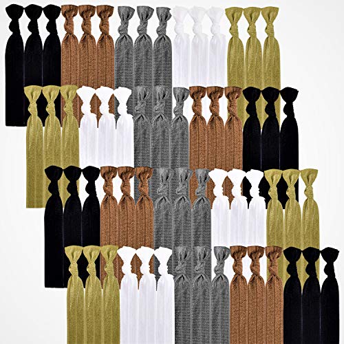 79STYLE 100pcs Elastic Hair Ties Ribbon Hair Bands Women No Crease Ouchless Ponytail Holder Bow Scrunchies Yoga Twist Hand Knotted Fold Over Solid Colors (Neutral Colors)