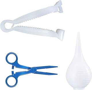XUKE Sterile 40 Blue Umbilical Cord Clamps for Veterinary, Home Birth, Obstetrical Kit, Midwife Emergency Birth Supply, Ear Syringe, Snot Sucker, Mucus Sucker and Nasal Bulb Syringe