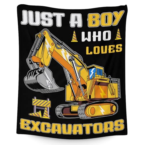 Image of Excavator Blanket for Boys - Lightweight Warm Yellow Blankets - 40 inchx50 inch Inches Construction Throw for Decoration - Cool Construction Gifts