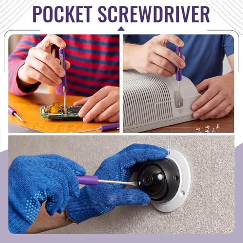 Image of Honoson 25 Pcs Pocket Screwdriver Mini Tops and Pocket Clips Magnetic Slotted Small Screw Driver with a Single Blade Head for Mechanical, Electrician (Purple)