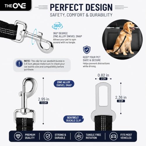 Image of Dog Seat Belts for Cars - Dog Seat Belt Adjustable Elastic Bungee - Strong Durable Dog Car Harness - Car Dog Seat Belt 360 Degree Swivel Attach Won't Twist, Reflective, Easy to Use (BLACK)