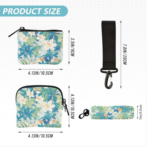 Tropical Style FLOWER Green Leaves Women's Dual Wallets Business Card Cases Thin Flat Women's Money Organizers with Wristlet Strap for Daily Use 2 Packs4