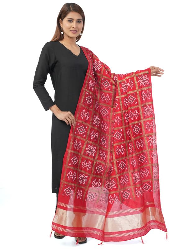 hella fashions Women's Dupatta 2.5 Meters| Bandhani Gaji Silk Ghatchola Checks with Zari Borders| Heavy Bordered Designer Chunni| Ethnic Wear-picture-37