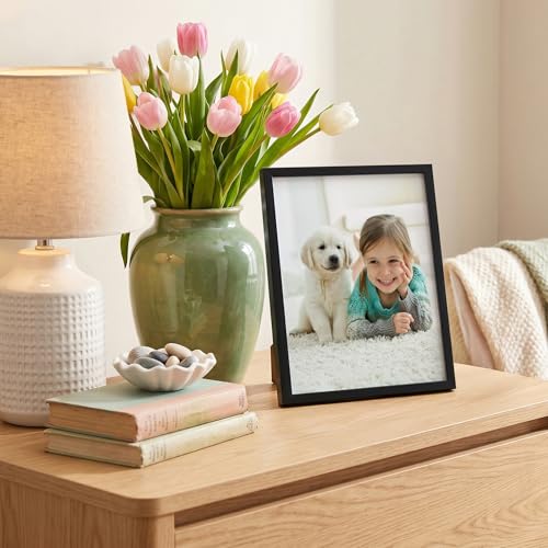 Image of Americanflat 8x10 Picture Frame with Shatter-Resistant Glass - Streamline Collection - Thin Border Photo Frame for Tabletop and Wall Display - Hanging Hardware and Easel Stand Included - Black