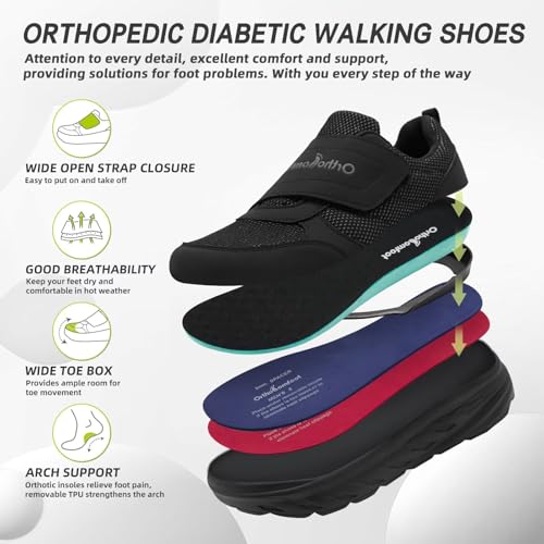 Men's Orthopedic Diabetic Walking Shoes: Wide Toe Box Comfortable Arch Support Plantar Fasciitis Slip On Shoes, Swollen Feet Casual Adjustable Loafers for Foot and Heel Pain Relief2