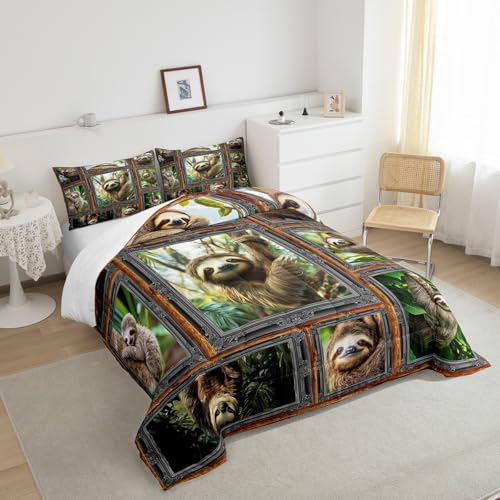 Image of Feelyou Sloth Bedding Set Twin Size 3Pcs for Kids Women Men
