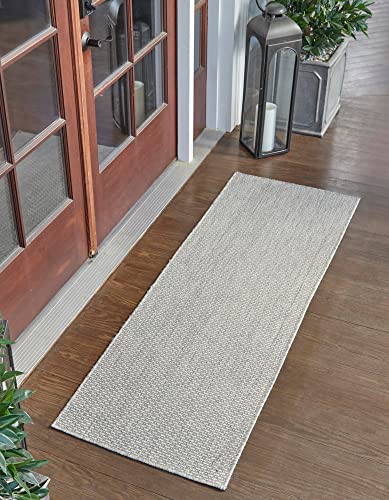 Unique Loom Collection Casual Transitional Solid Heathered Indoor Outdoor Flatweave Area Rug, 2 ft x 6 ft, Light Gray Gray