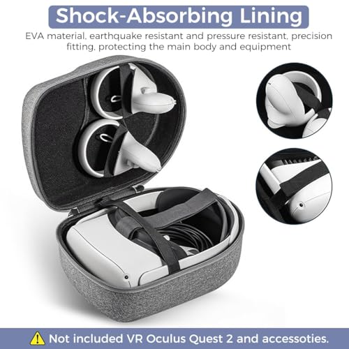 Image of Ethylene Vinyl Acetate (Eva) Hard Carrying Case For Meta Quest 3 /Meta Quest 2 /Meta Quest Pro Virtual Protectio Compatible With Original Official Elite Head Strap, Grey