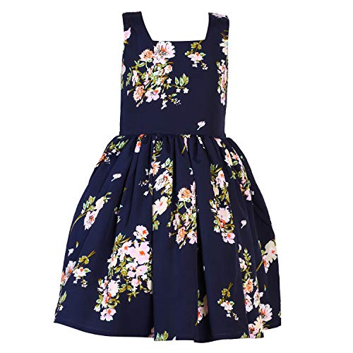Image of Girls Skater Printed Poly Crepe Dress | Round Neck Sleeveless Mini /Midi Knee Length Casual Dress
