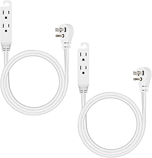 DEWENWILS 3 Outlet Extension Cord with Flat Plug, 3FT 16/3 Awg Grounded Power Cable for Indoor Use, SPT-3 Cord, White, ETL Listed, 2 Pack