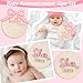 Whaline 2Pcs Baby Announcement Wooden Signs 3D Pink Bow Hello World Newborn Name Sign She' Here Welcome Board with Hand & Footprint Ink Pad for Baby Girl Birth Shower Photo Prop