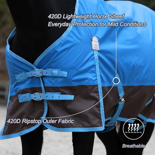 BARN & STABLE 420D Ripstop Lightweight Horse Turnout Sheet, No Fill, Water-Resistant & Breathable Horse Blanket for Spring and Mild Weather, with Anti-Rub Fleece Withers - Image 4