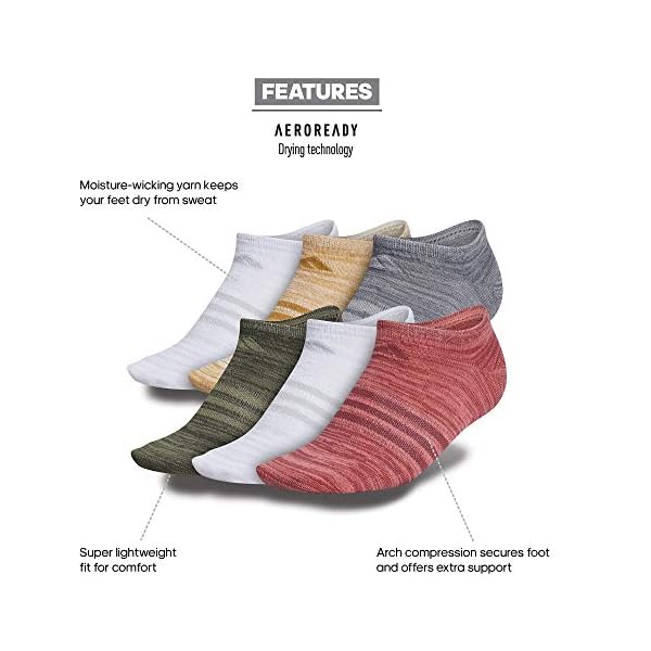 adidas Women's Superlite 6-Pack No Show, Semi Flash Red-Legacy Red Space Dye/Legacy Red White-Clear Onix Space, Medium