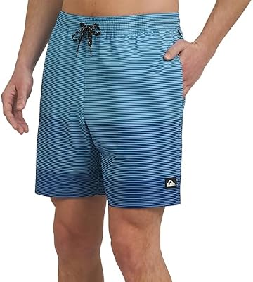 Quiksilver Men's Swimwear Regular Fit Stretchable Comfort Liner Swim Trunks, Striped Design - Light...
