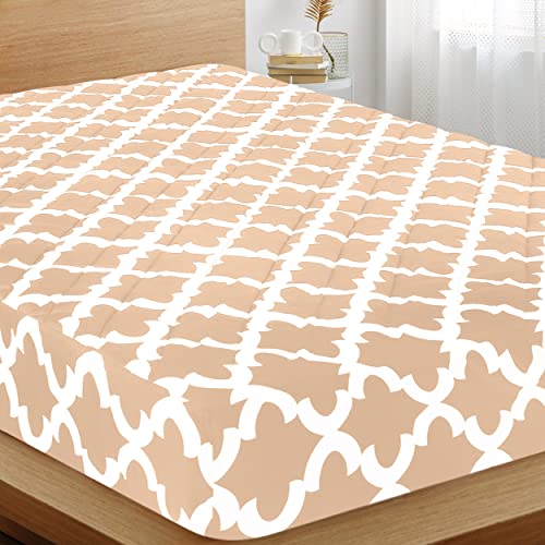 Utopia Bedding Quilted Fitted Mattress Pad (King, Quatrefoil Beige) - Elastic Fitted Mattress Protector - Mattress Cover Stretches Up To 16 Inches Deep - Machine Washable Mattress Topper #TOP28