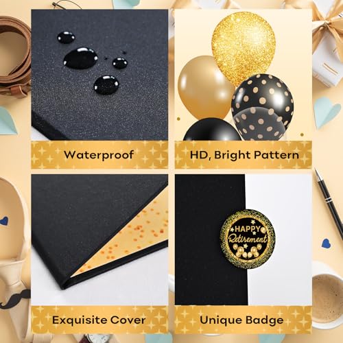 Image of Retirement Gifts for Men Women Black Gold Happy Retirement Guest Book to Sign in Officially Retired Signature Guestbook Alternative Farewell Going Away Memory Card Board Keepsake Party Decorations