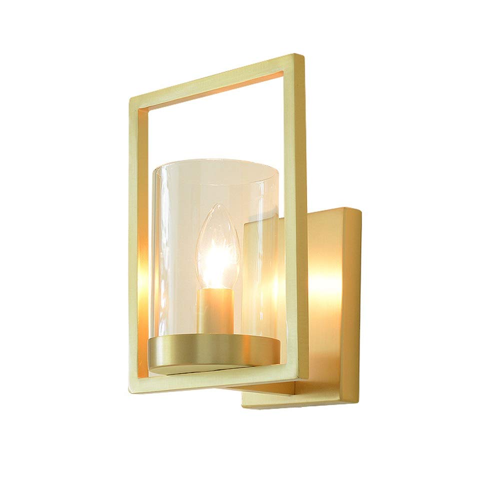 Aplique de pared europeo, moderno, simple, totalmente de cobre, aplique de pared en el hogar, pantalla de vidrio, lámpara de pared, soporte de lámpara E14, iluminación de pared utilizada compatible