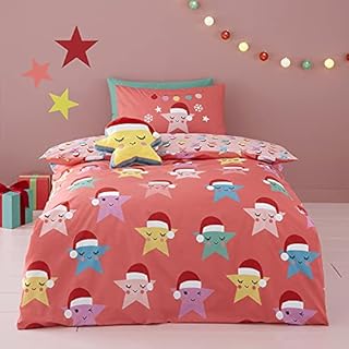 Cosatto - Christmas Happy Stars - 100% Cotton Duvet Cover Set - Single Bed Size in Pink