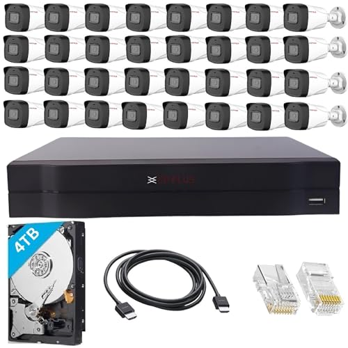 Image of CP PLUS 32 Channel 4K NVR with 32x 2 MP Built-in Audio Mic Outdoor Wired IP CCTV Cameras, Motion Detection, 4TB HDD, 100x RJ45 Connector, [CAT6 Cable & PoE not Included] - White