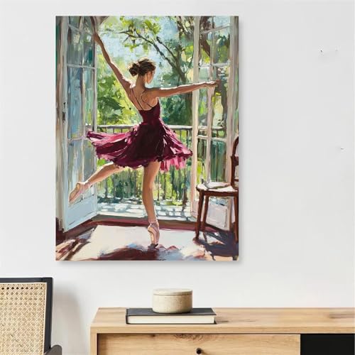 Peinture par numéro adulte ballet grand format 80x120cm avec cadre en bois et pinceaux