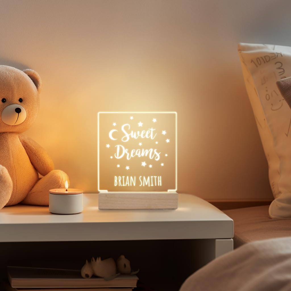 Personalized Night Light for Kids Girls Boys Customized Gifts for Baby Boy Nursery Lamp Bedroom Decor Sweet Dreams