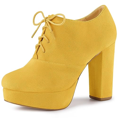 Allegra K Allegra K Women's Platform Chunky Heel Lace Up Yellow Booties 6 M US