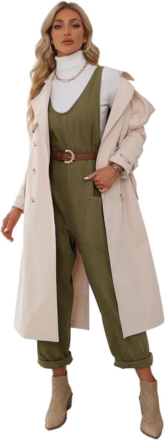 High Roller Denim Jumpsuits for Women Casual Sleeveless Loose Baggy Overalls Jeans Pants Jumpers with Pockets - Image 4