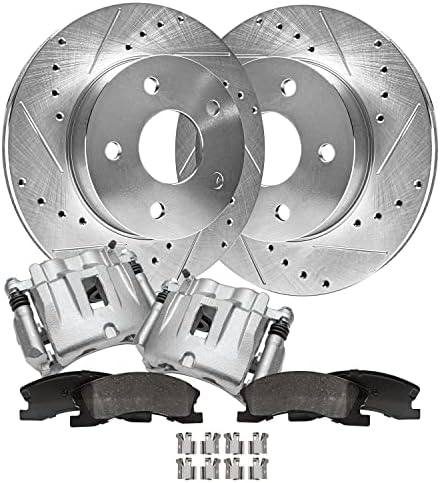 Performance Ceramic Brake Pads Front Drilled & Slotted Brake Rotors & Ceramic Pad Kit - Performance Upgrade For Toyota 4Runner, Tacoma, FJ Front And Back Rotors - Foto 4