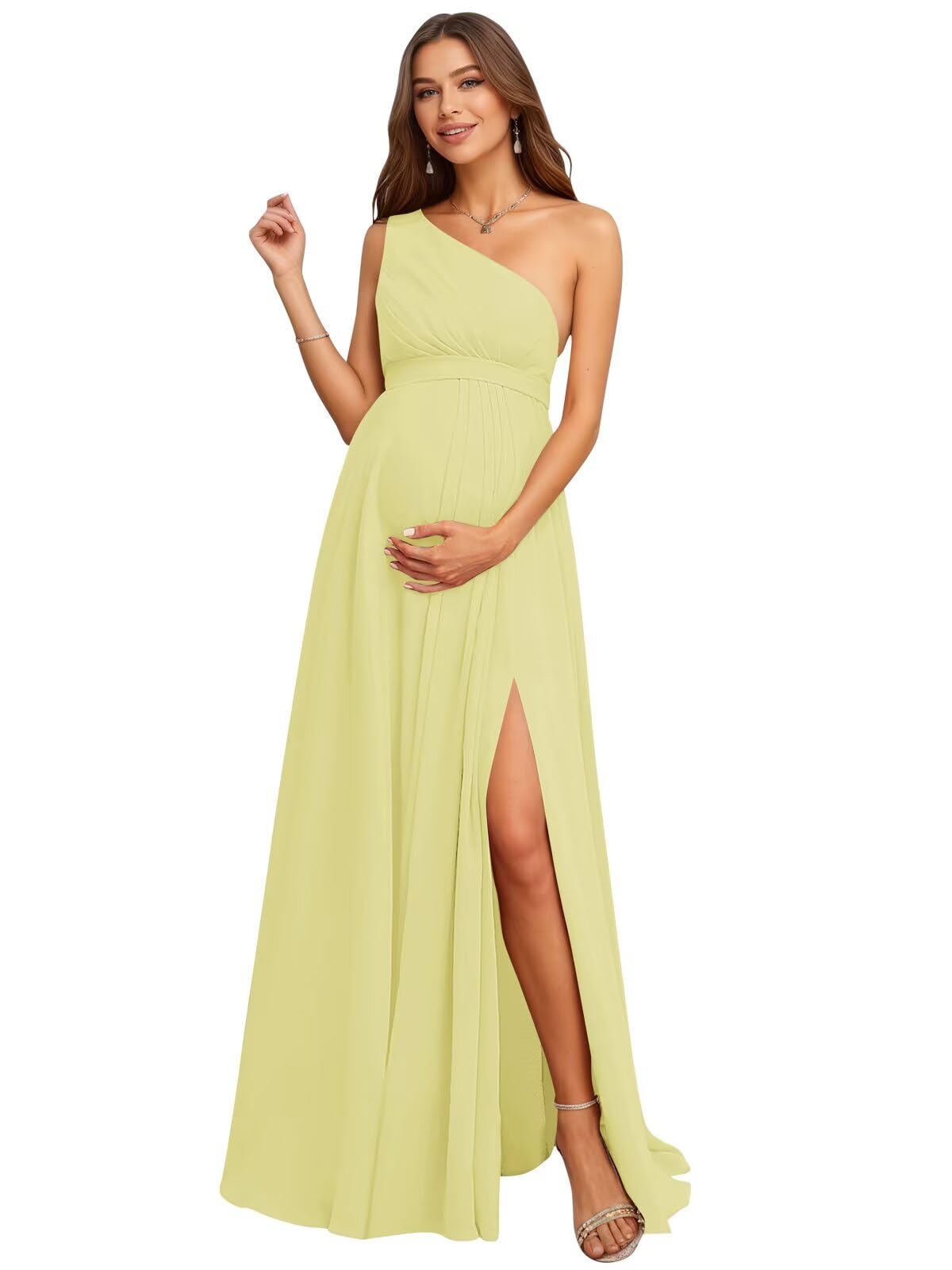 One Shoulder Maternity Bridesmaid Dresses 2025 Chiffon Baby Shower Dress for Mom to Be