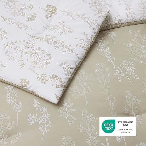 Image of Bedsure Queen Comforter Set - Linen Bed Set, 3 Pieces Cute Floral Bedding, 1 Soft Reversible Botanical Flowers Comforter and 2 Pillow Shams