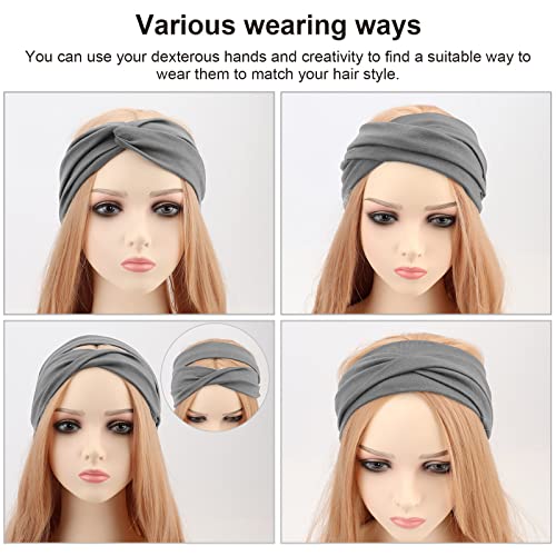Image of DRESHOW 8 Pack Headbands for Women Yoga Knotted Headbands Elastic Criss Cross Hair Accessories Sports Head Wrap Non Slip