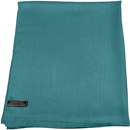 CJ Apparel Teal Green Jade Green Solid Color Fringe Design Nepalese Shawl Seconds Scarf Wrap Stole Throw Head Wrap Pashmina Hand Made in Nepal New4