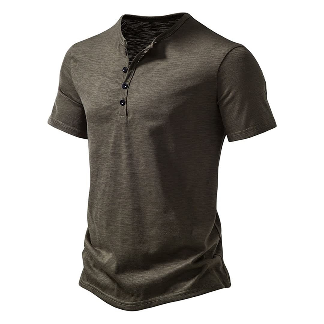 Camicie da uomo Henley Colletto Casual Top, Rosso vinaccia, L