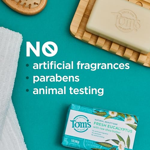 Image of Tom's of Maine Moisturizing Natural Beauty Bar Soap For Women and Men, Fresh Eucalyptus, 5 oz Bar (Pack of 6)
