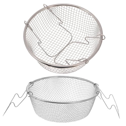 ERINGOGO 2 Piezas Cesta Freidora Redonda de Acero Inoxidable con Mango Ergonómico Resistente la Corrosión para Freír Alitas Patatas Fritas y Snacks Utensilio Cocina Duradero y Reutilizable