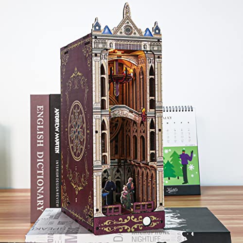 Book Nook Kit Diy Miniature Dollhouse Kit Bookshelf Insert Decor 3D Wooden Puzzle With Led Light Diy Wood Bookends For Adult Kids (Notre Dame Cathedral) #TOP6