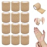 Cohesive Bandage Wrap 2 Inch x 5 Yards, 12 Pack Skin Color Self Adhesive Athletic Tape for Medical First Aid, Injury Recovery & Sports Wraps
