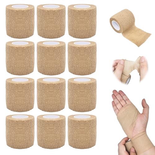 Cohesive Bandage Wrap 2 Inch x 5 Yards, 12 Pack
