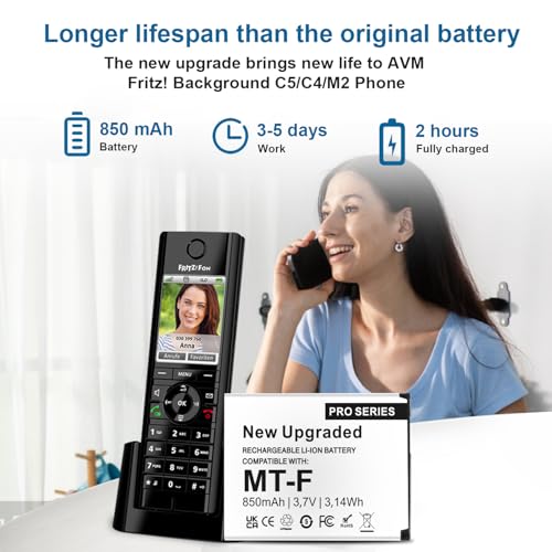 Die AVM Fritz Batterie! Fon C5, MIGAFEI 850 mAh Lithium-Ionen-Batterie, Neue verbesserte Ersatzbatterie von AVM Fritz! MT-F C5 C4 M2 Fritzfon Telefone 312BAT006, 312BAT016,312BAT006CS-FVM446CL