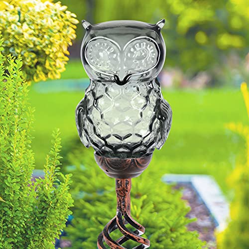 Exhart Garden Solar Lights, Decorative Owl Garden Stake, Hand Blown Honeycomb Glass And Metal Outdoor Decoration, Grey, 3.5 X 3 X 31.5 Inch #TOP2