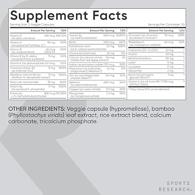 تركيبة الفيتامينات المتعددة المتقدمة من Sports Research - 23 فيتامين ومعادن أساسية مع CoQ10 واليود - دعم غذائي يومي* - غير معدلة وراثيًا وخالية من الجلوتين - 60 كبسولة نباتية